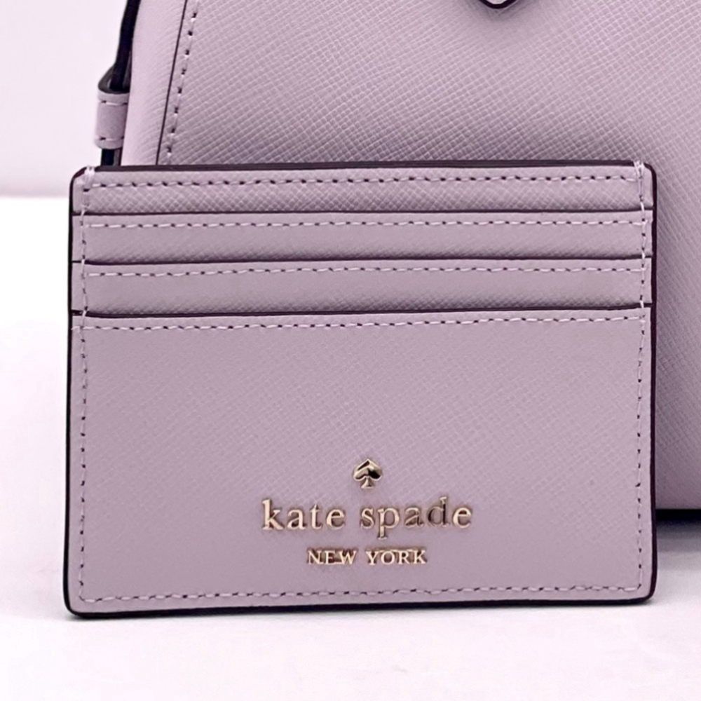 Kate Spade Madison Studded Faux Pearls Small Slim Card Holder, Lilac Moon - Picture 6 of 10